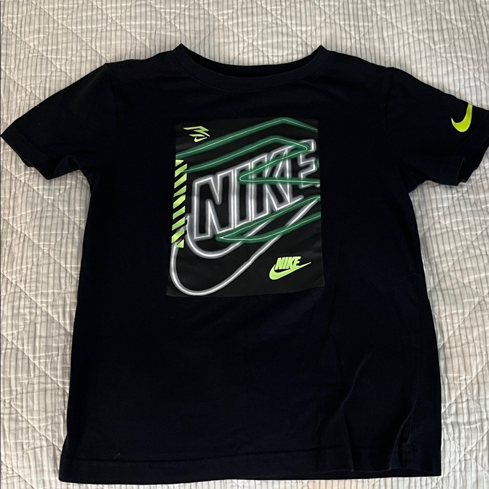 Nike Kids Black Tee with Neon Green Graphic